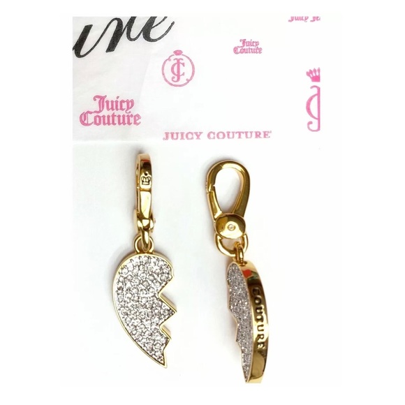 NWT Juicy Couture BEST FRIENDS FOREVER Gold Tone Crystal 2 Charms For Necklace - Picture 5 of 8